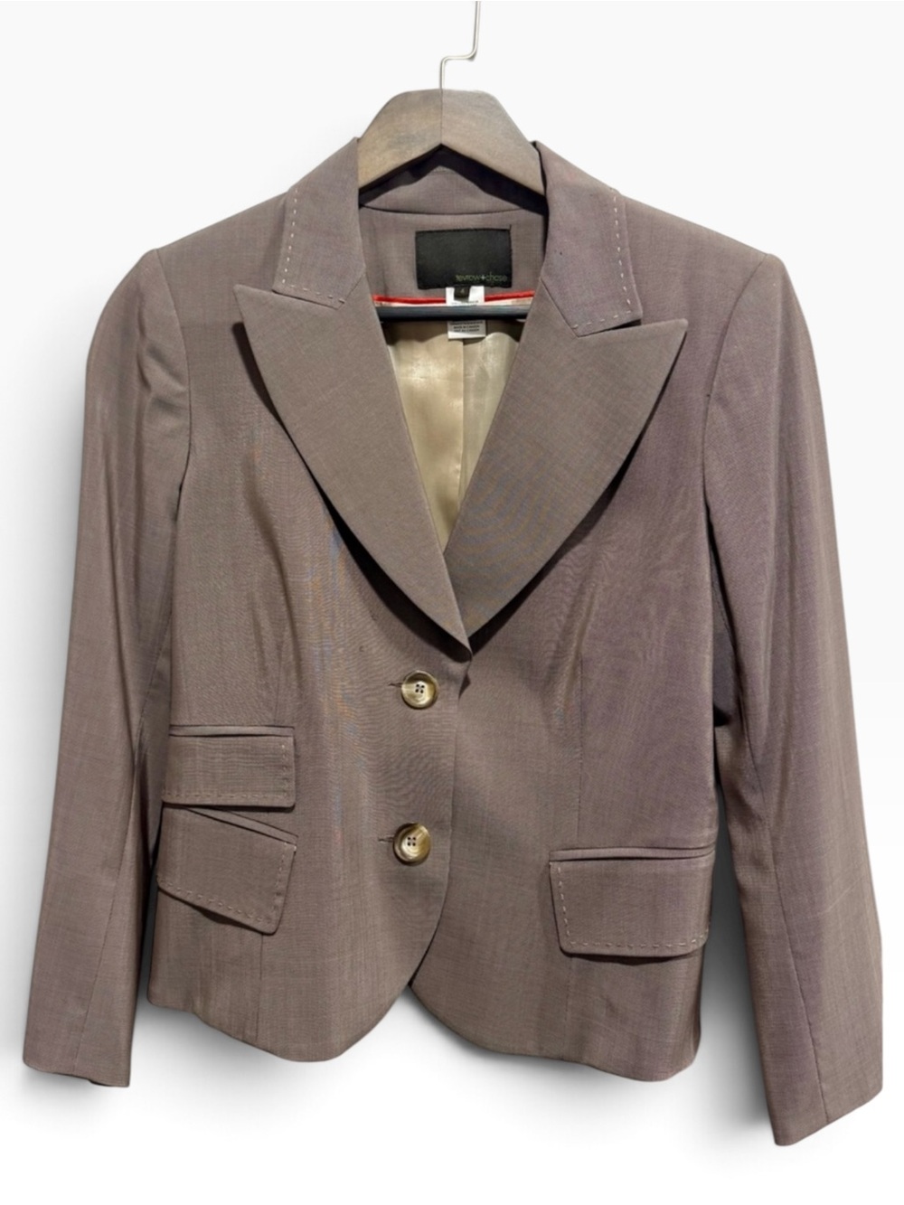 Cropped Wool Blazer Mauve Taupe Oversized Lapels Size 6 Tevrow + Chase